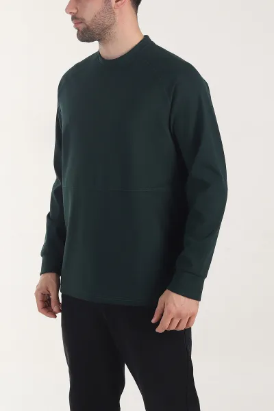 Zümrüt Yeşili Bisiklet Yaka Uzun Kollu Erkek Sweatshirt 408025