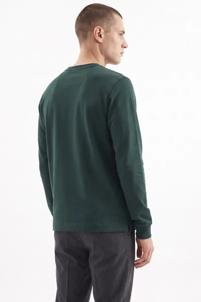 Zümrüt Yeşili Bisiklet Yaka Yazı Detaylı Erkek Sweatshirt 492041