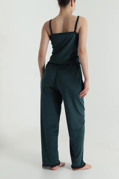 Zümrüt Yeşili Dantelli Kadife Kadın Pijama Takımı 487757