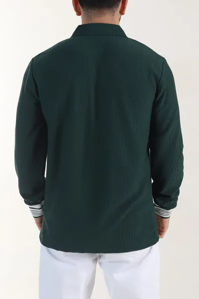 Zümrüt Yeşili Fitilli Yarım Fermuarlı Dik Yaka Erkek Sweatshirt 404807