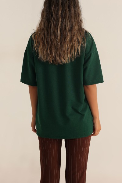 Zümrüt Yeşili İki İp Oversize Tişört 193603