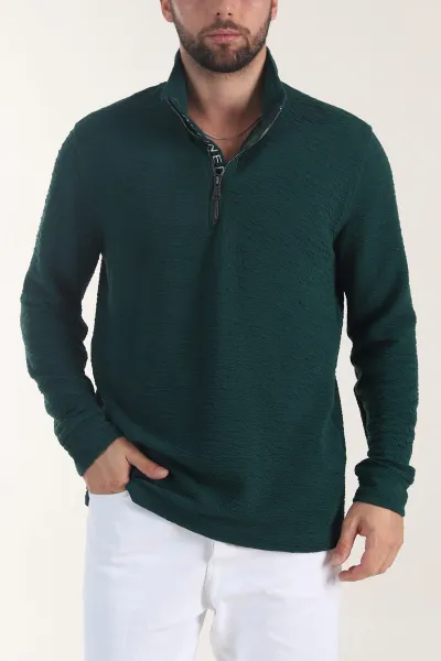 zumrut-yesili-kirinkil-kumas-yarim-fermuarli-erkek-sweatshirt-406822