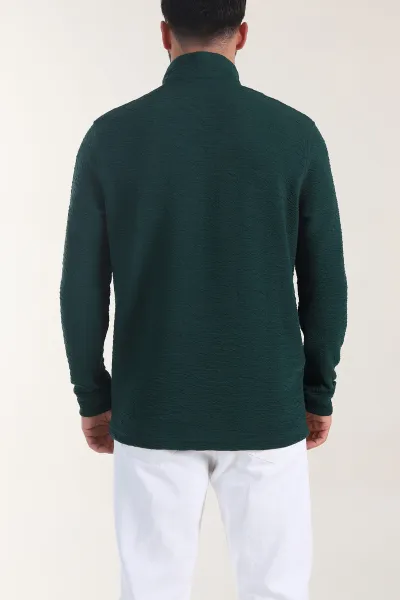 Zümrüt Yeşili Kırınkıl Kumaş Yarım Fermuarlı Erkek Sweatshirt 406822