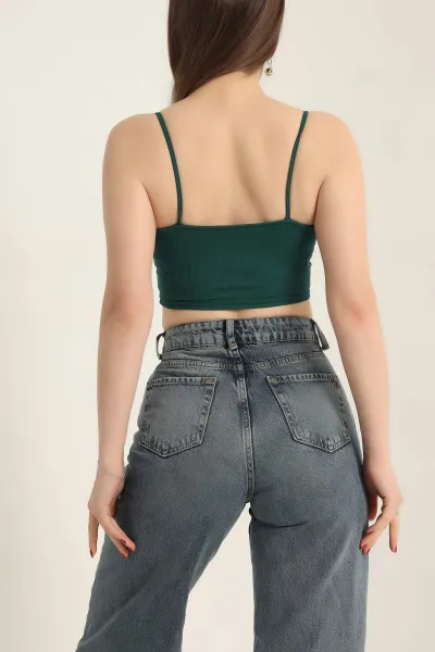 Zümrüt Yeşili Krinkıl İp Askılı Bluz 337383