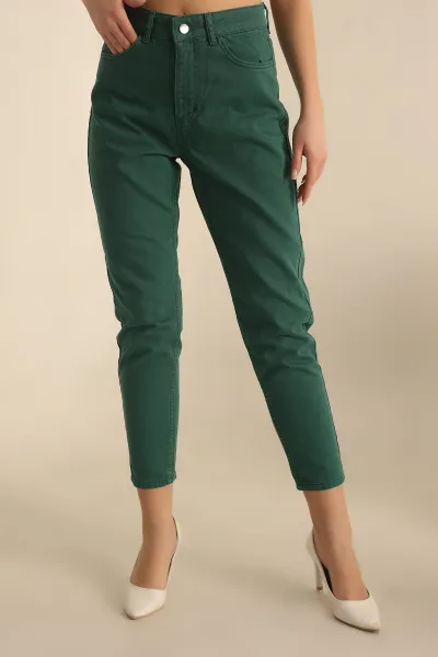 Zümrüt Yeşili Mom Kadın Kot Pantolon 229157