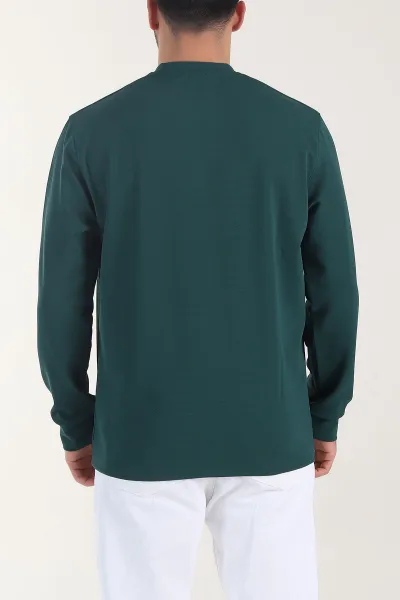 Zümrüt Yeşili Nakış Detaylı Bisiklet Yaka Erkek Sweatshirt 408005