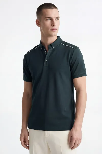 Zümrüt Yeşili Osyho Kumaş Polo Yaka Erkek Tişört 433114