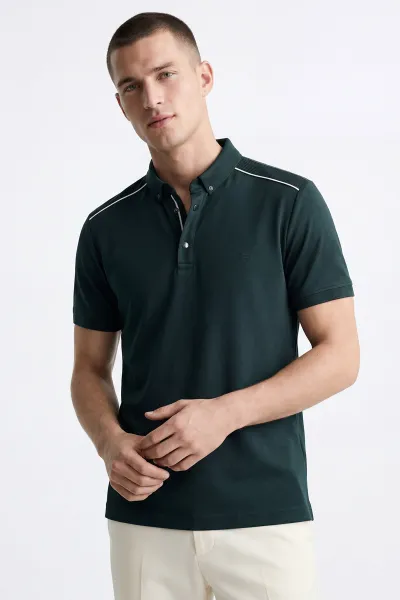 Zümrüt Yeşili Osyho Kumaş Polo Yaka Erkek Tişört 433114