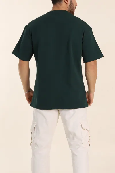 Zümrüt Yeşili Oversize Double Face Kumaş Basic Erkek Tişört 340524