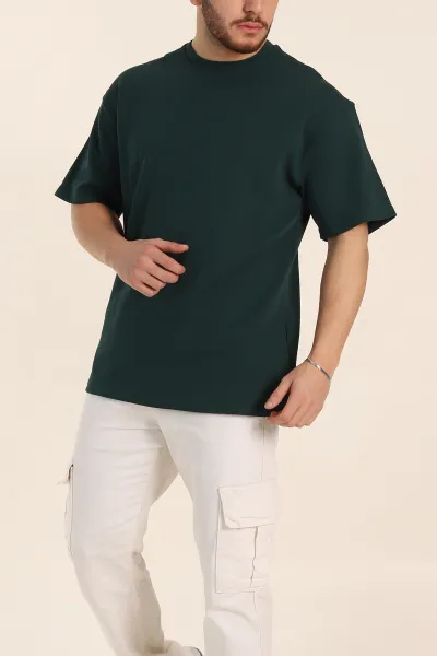 Zümrüt Yeşili Oversize Double Face Kumaş Basic Erkek Tişört 340524
