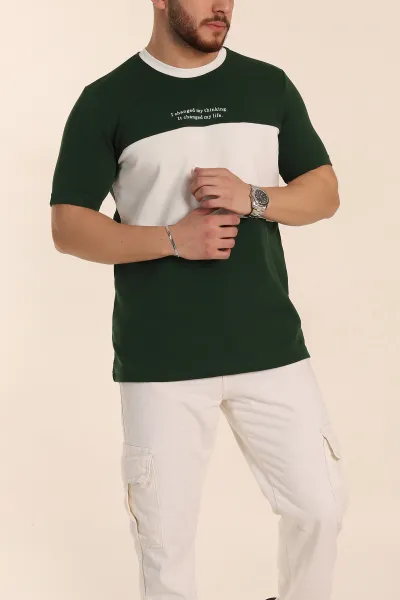 Zümrüt Yeşili Oversize İnterlok Kumaş Kabartma Yazı Detaylı Erkek Tişört 353348
