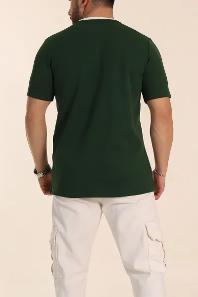 Zümrüt Yeşili Oversize İnterlok Kumaş Kabartma Yazı Detaylı Erkek Tişört 353348