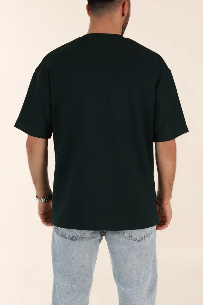 Zümrüt Yeşili Oversize Oysho Kumaş Kabartma Yazılı Erkek Tişört 365096