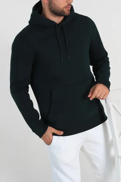 Zümrüt Yeşili Oversize Üç İp Şardonlu Kapüşonlu Sweatshirt 300916
