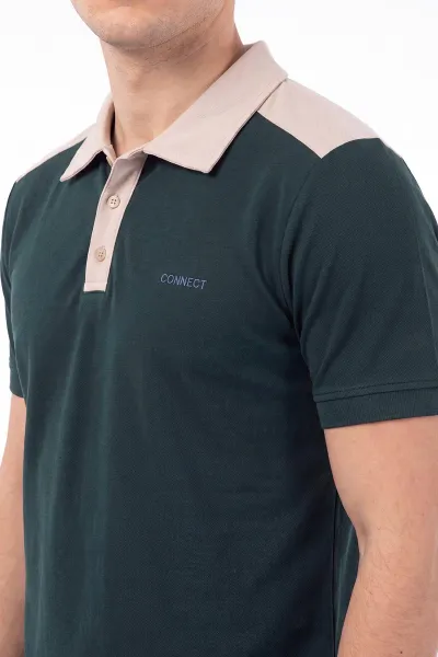 Zümrüt Yeşili Oysho Kumaş Polo Yaka Düğme Detaylı Erkek Tişört 471694