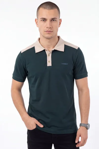 Zümrüt Yeşili Oysho Kumaş Polo Yaka Düğme Detaylı Erkek Tişört 471694