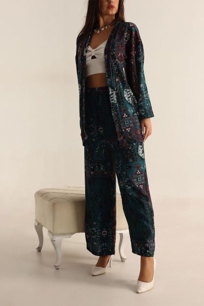 Zümrüt Yeşili Pantolon Kimono Dokuma İkili Takım 196945