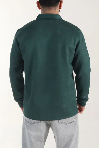 Zümrüt Yeşili Polo Yaka Düğmeli Nakış Detaylı Erkek Sweatshirt 404860