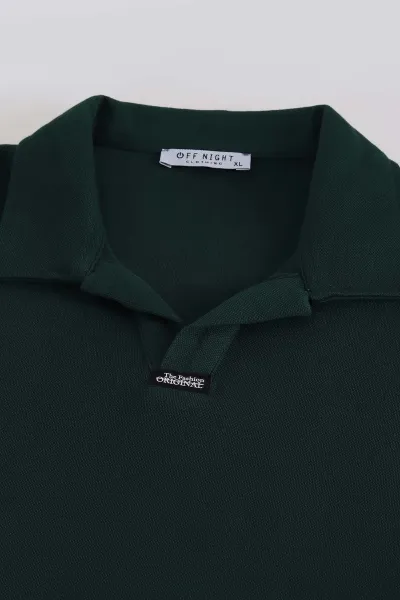 Zümrüt Yeşili Polo Yaka Uzun Kollu Erkek Sweatshirt 397134
