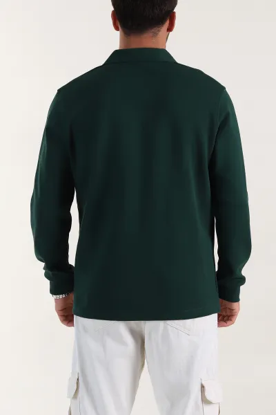 Zümrüt Yeşili Polo Yaka Uzun Kollu Erkek Sweatshirt 397134