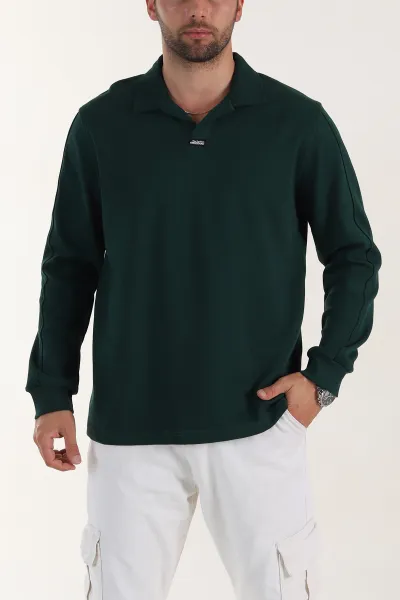 zumrut-yesili-polo-yaka-uzun-kollu-erkek-sweatshirt-397134