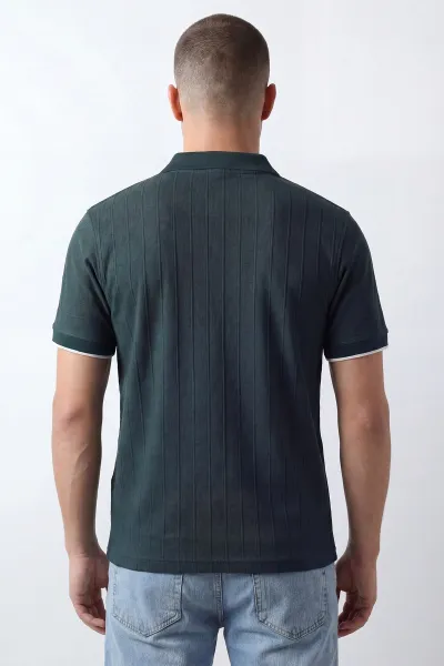 Zümrüt Yeşili Polo Yaka Yarım Fermuarlı Erkek Tişört 435364