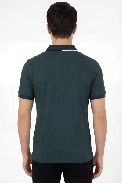 Zümrüt Yeşili Polo Yaka Yarım Fermuarlı Erkek Tişört 435564