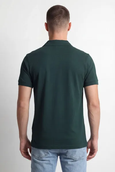 Zümrüt Yeşili Polo Yaka Yazı Detay Erkek Tişört 435537