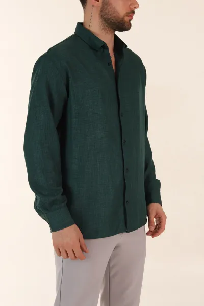 Zümrüt Yeşili Regular Fit Ata Yaka Uzun Kollu Erkek Gömlek 369867
