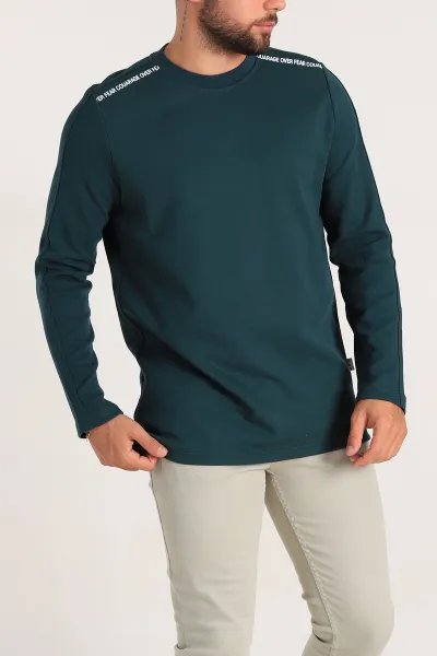 Zümrüt Yeşili Regular Fit Baskı Detay Erkek Basic Sweatshirt 305711