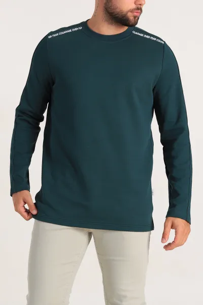 Zümrüt Yeşili Regular Fit Baskı Detay Erkek Basic Sweatshirt 305711