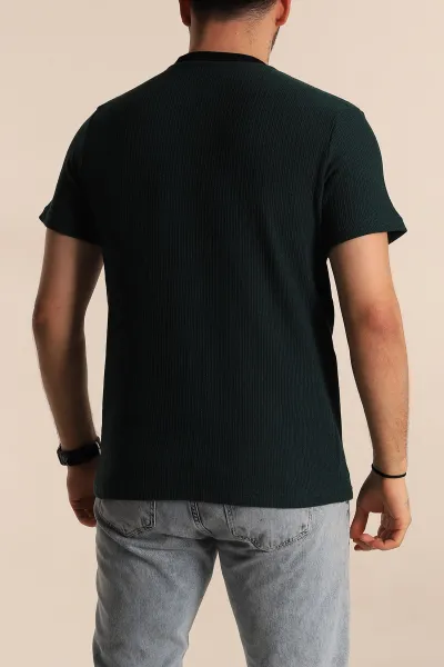 Zümrüt Yeşili Regular Fit Cep Detaylı Triko Örme Erkek Tişört 268379