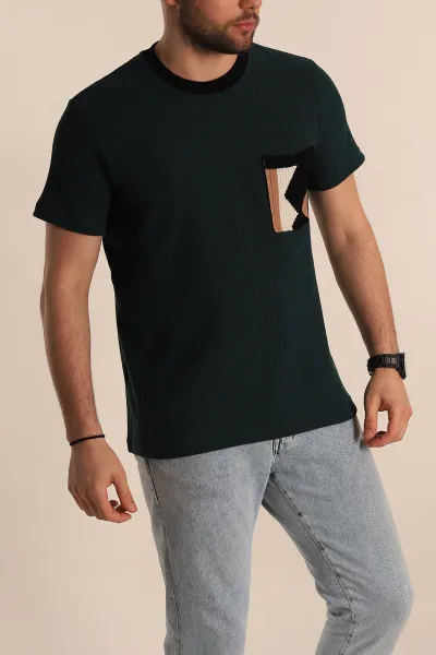 Zümrüt Yeşili Regular Fit Cep Detaylı Triko Örme Erkek Tişört 268379