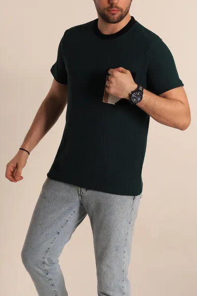 Zümrüt Yeşili Regular Fit Cep Detaylı Triko Örme Erkek Tişört 268379