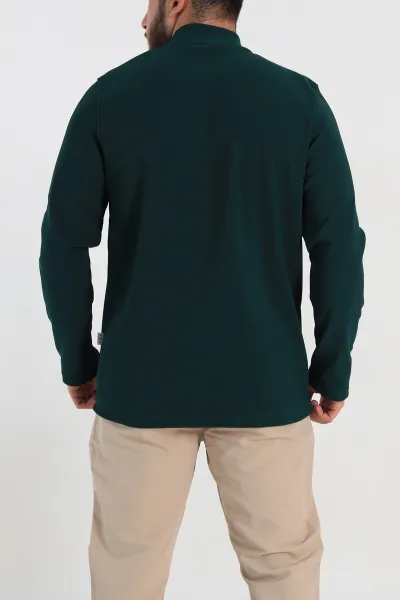 Zümrüt Yeşili Regular Fit Dik Yaka Kabartma Yazılı Erkek Sweatshirt 305763