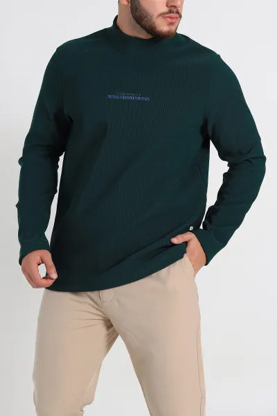 zumrut-yesili-regular-fit-dik-yaka-kabartma-yazili-erkek-sweatshirt-305763