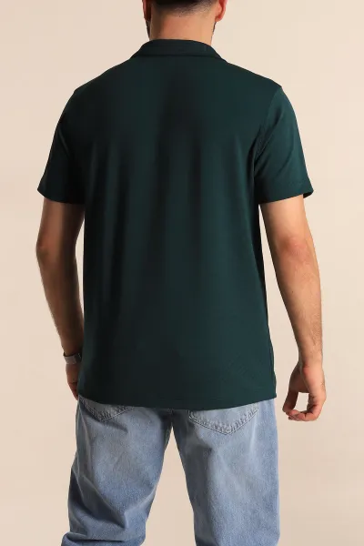 Zümrüt Yeşili Regular Fit Dokulu Fermuarlı Polo Yaka Erkek Tişört 277197