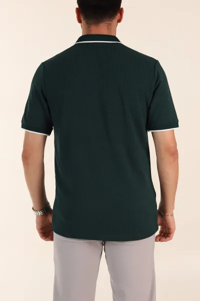 Zümrüt Yeşili Regular Fit Dokulu Polo Yaka Erkek Triko Tişört 369368