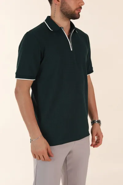 Zümrüt Yeşili Regular Fit Dokulu Polo Yaka Erkek Triko Tişört 369368