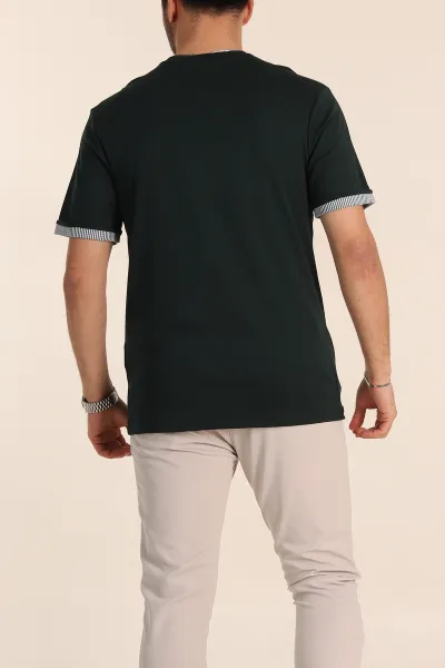 Zümrüt Yeşili Regular Fit Duble Kol Detaylı Basic Erkek Tişört 346181