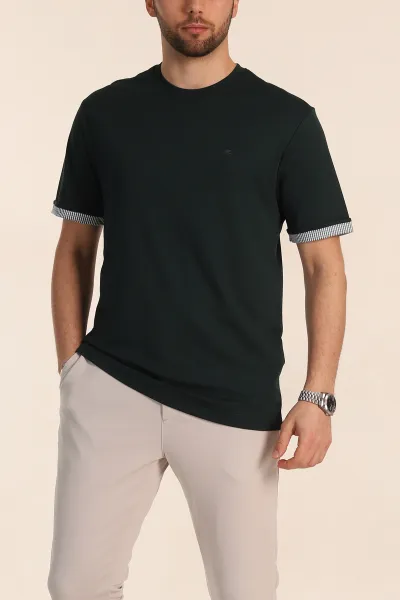 Zümrüt Yeşili Regular Fit Duble Kol Detaylı Basic Erkek Tişört 346181