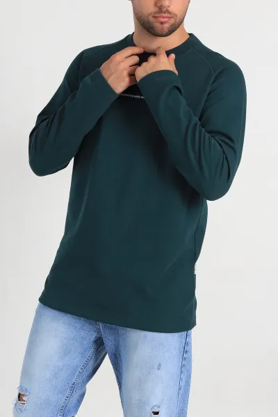 Zümrüt Yeşili Regular Fit Kabartma Baskılı Erkek Sweatshirt 305847