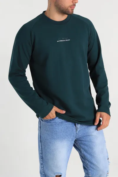 Zümrüt Yeşili Regular Fit Kabartma Baskılı Erkek Sweatshirt 305847