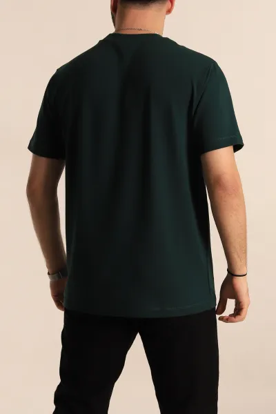 Zümrüt Yeşili Regular Fit Nakış Yazı Detaylı Erkek Tişört 270628