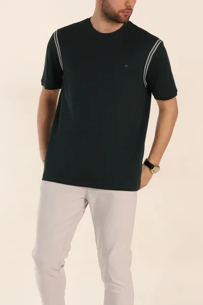 Zümrüt Yeşili Regular Fit Omuz Şerit Detaylı Basic Erkek Tişört 338464