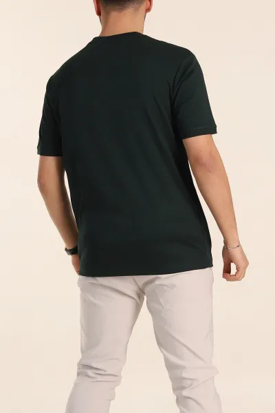 Zümrüt Yeşili Regular Fit Omuz Şerit Detaylı Basic Erkek Tişört 338464