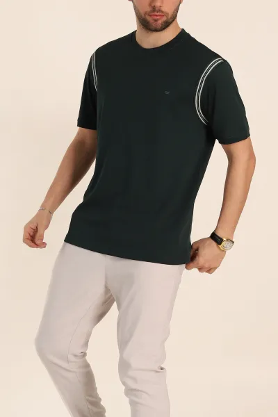 Zümrüt Yeşili Regular Fit Omuz Şerit Detaylı Basic Erkek Tişört 338464
