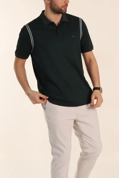 Zümrüt Yeşili Regular Fit Omuz Şerit Detaylı Polo Yaka Erkek Tişört 338459