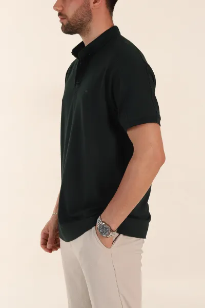 Zümrüt Yeşili Regular Fit Parçalı Polo Yaka Erkek Tişört 368299