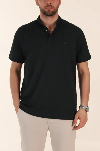 Zümrüt Yeşili Regular Fit Parçalı Polo Yaka Erkek Tişört 368299